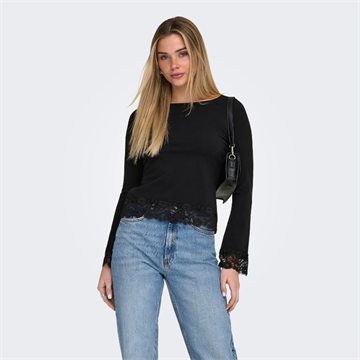 ONLY LIVE LOVE BLACK L/S O-NECK LACE TOP - 15385106